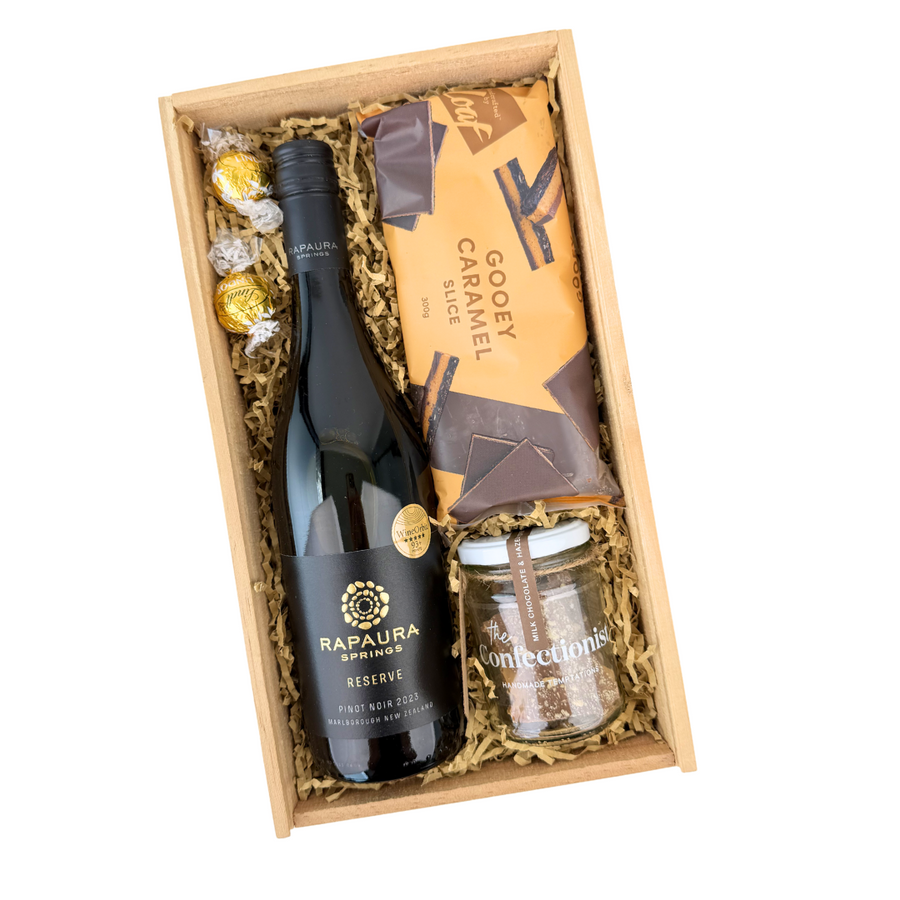 Pinot Noir Wine Gift Box | Treats and Wine gift boxes delivered nz wide | Celebration Box NZ